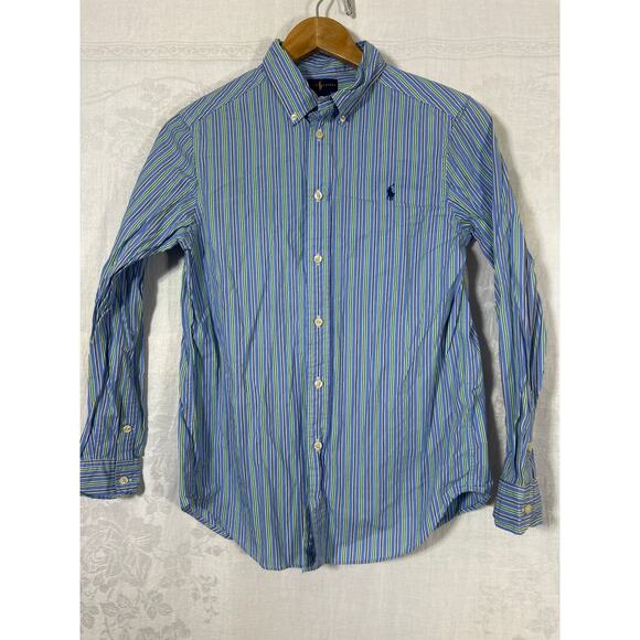 Ralph Lauren Button Down Boys Large 14 16 Blue Orange Striped Lot of 2 - Picture 2 of 7